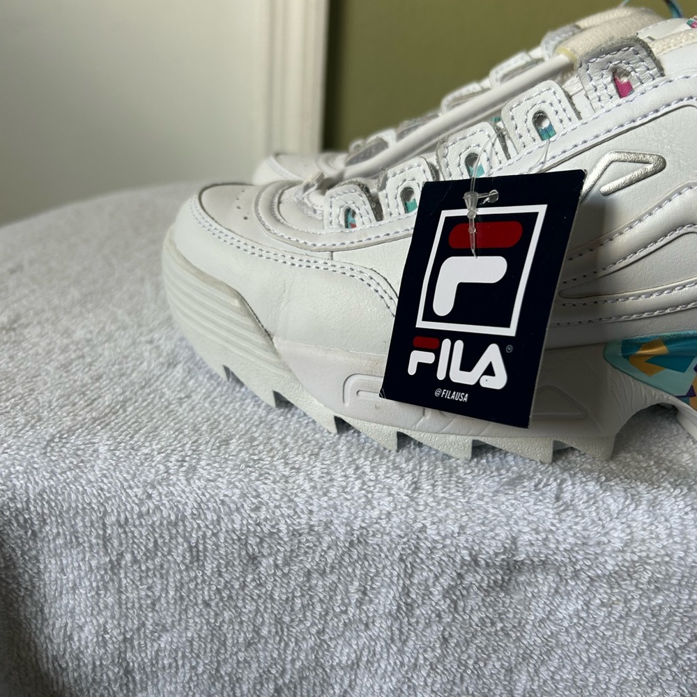 Fila Disruptor 2 Premium Platform White Sneakers with Colorful Heel Sz 8.5 - Picture 3 of 12